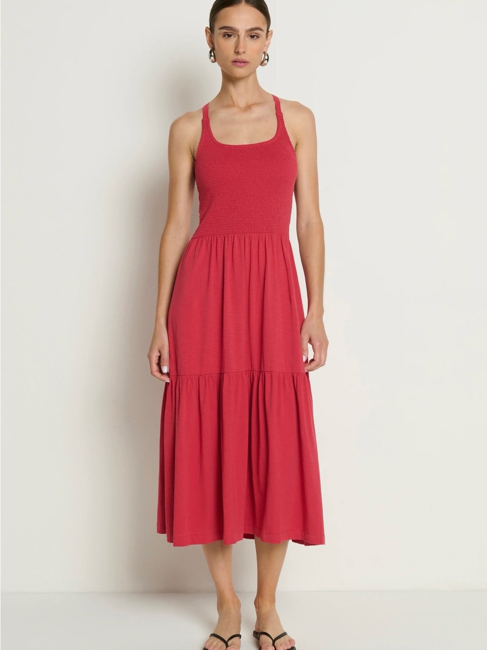 Anthropologie Nation LTD Penelope Crisscross Back Smocked Red Midi Dress NWT - Picture 7 of 13